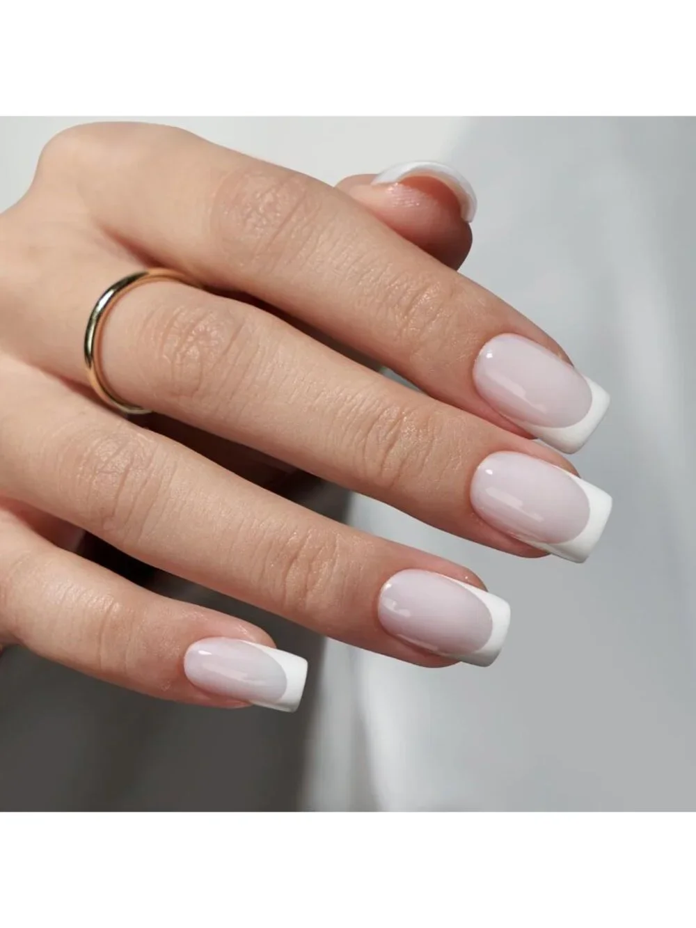 White French Tip Press-On Nails, Square Shape, 4-Week Wear, Easy Application